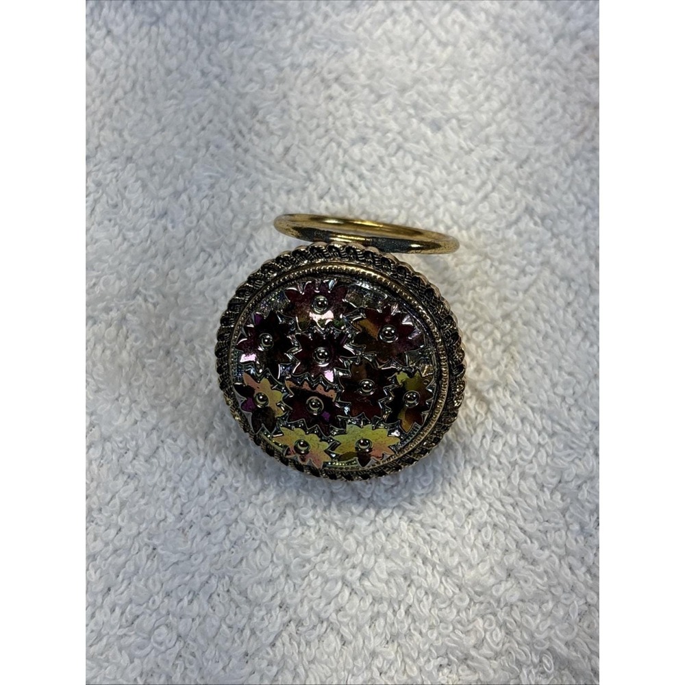 Vtg~Scarf Clip~Gold Tone Iridescent Flowers~West Germany‎